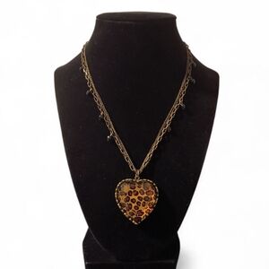 Betsey Johnson Leopard Print Heart Layered Necklace